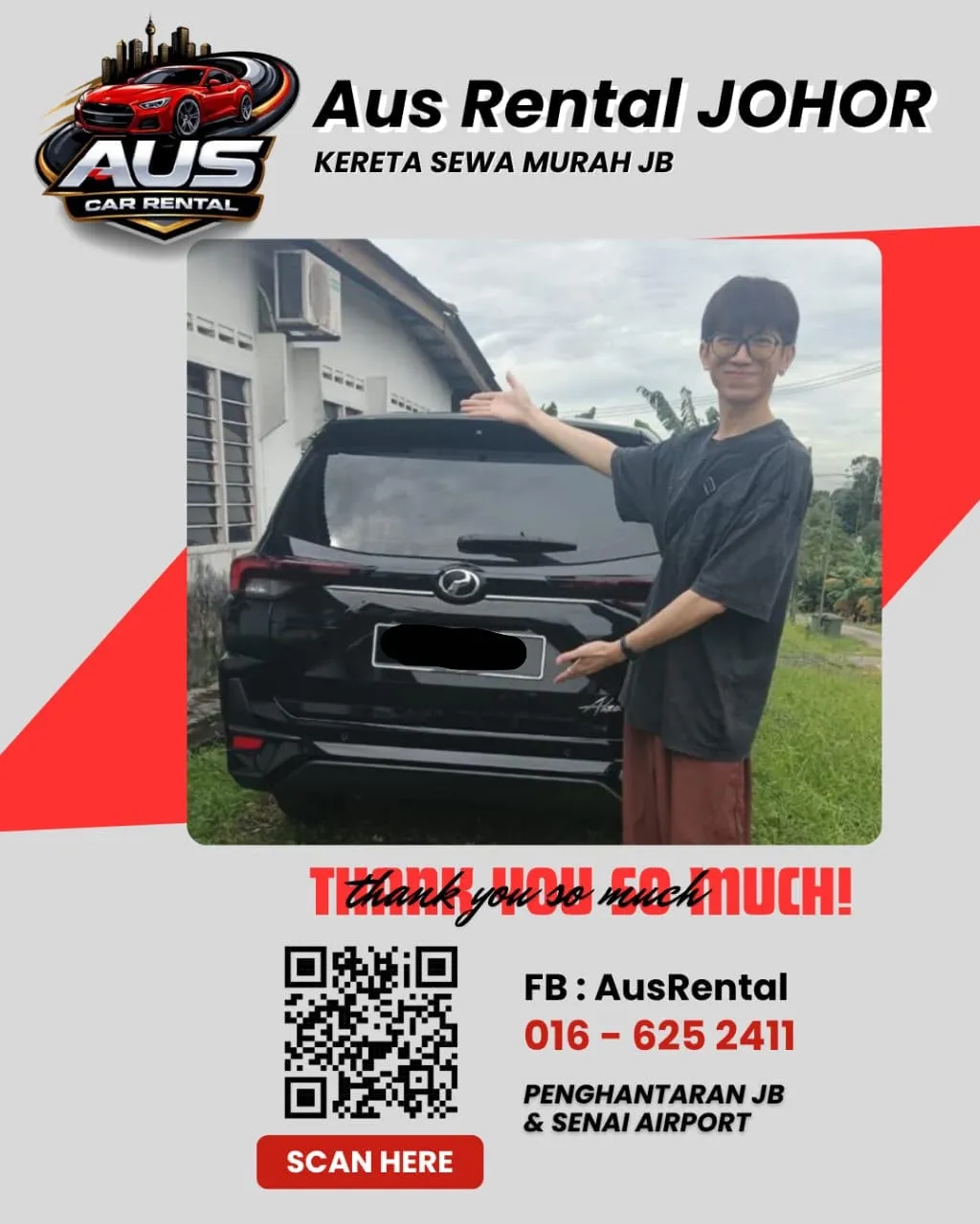 Pelanggan AUS Car Rental bersama kereta sewa 1