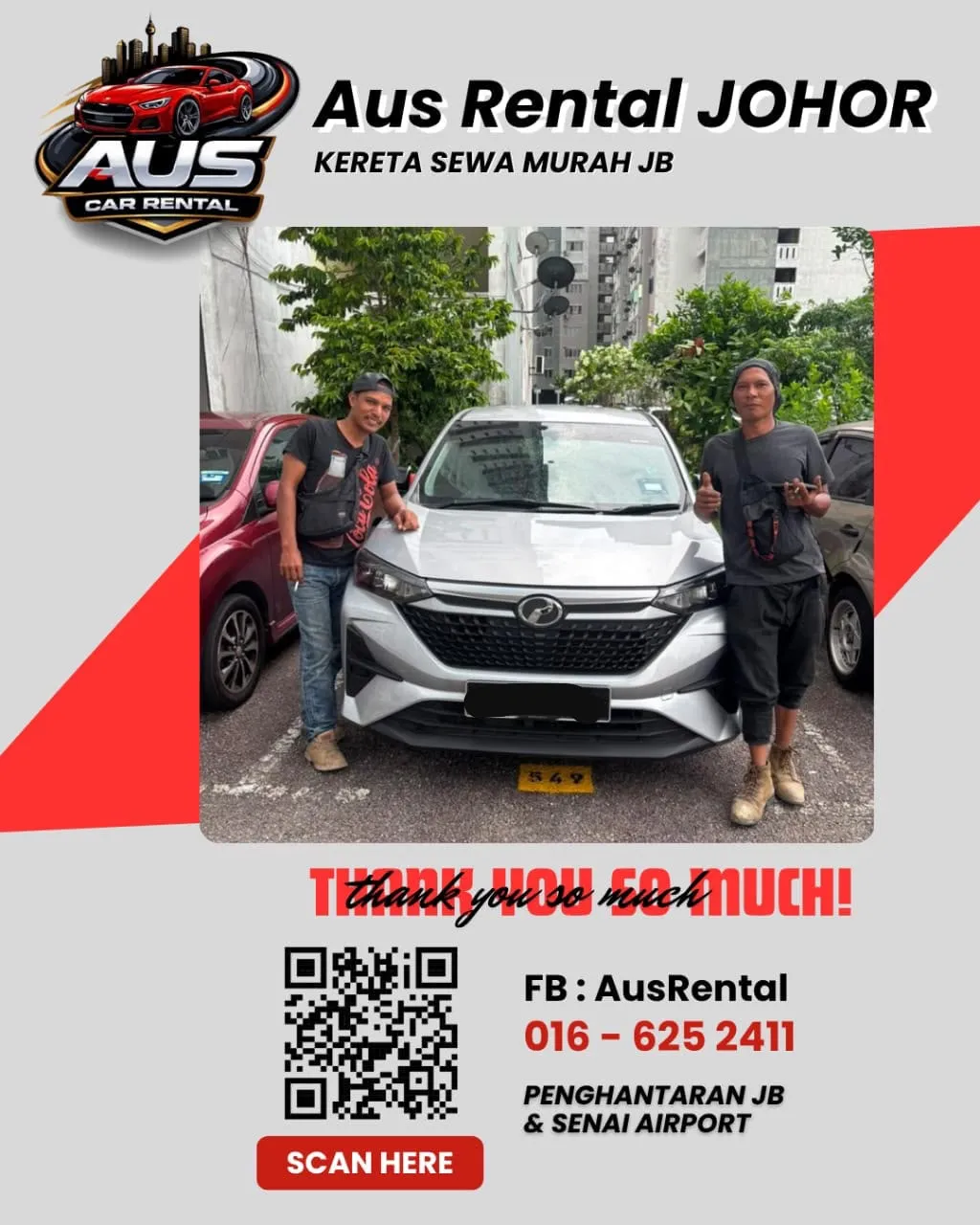 Pelanggan AUS Car Rental bersama kereta sewa 2