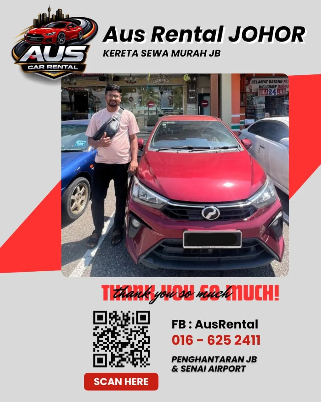 Pelanggan AUS Car Rental bersama kereta sewa 3