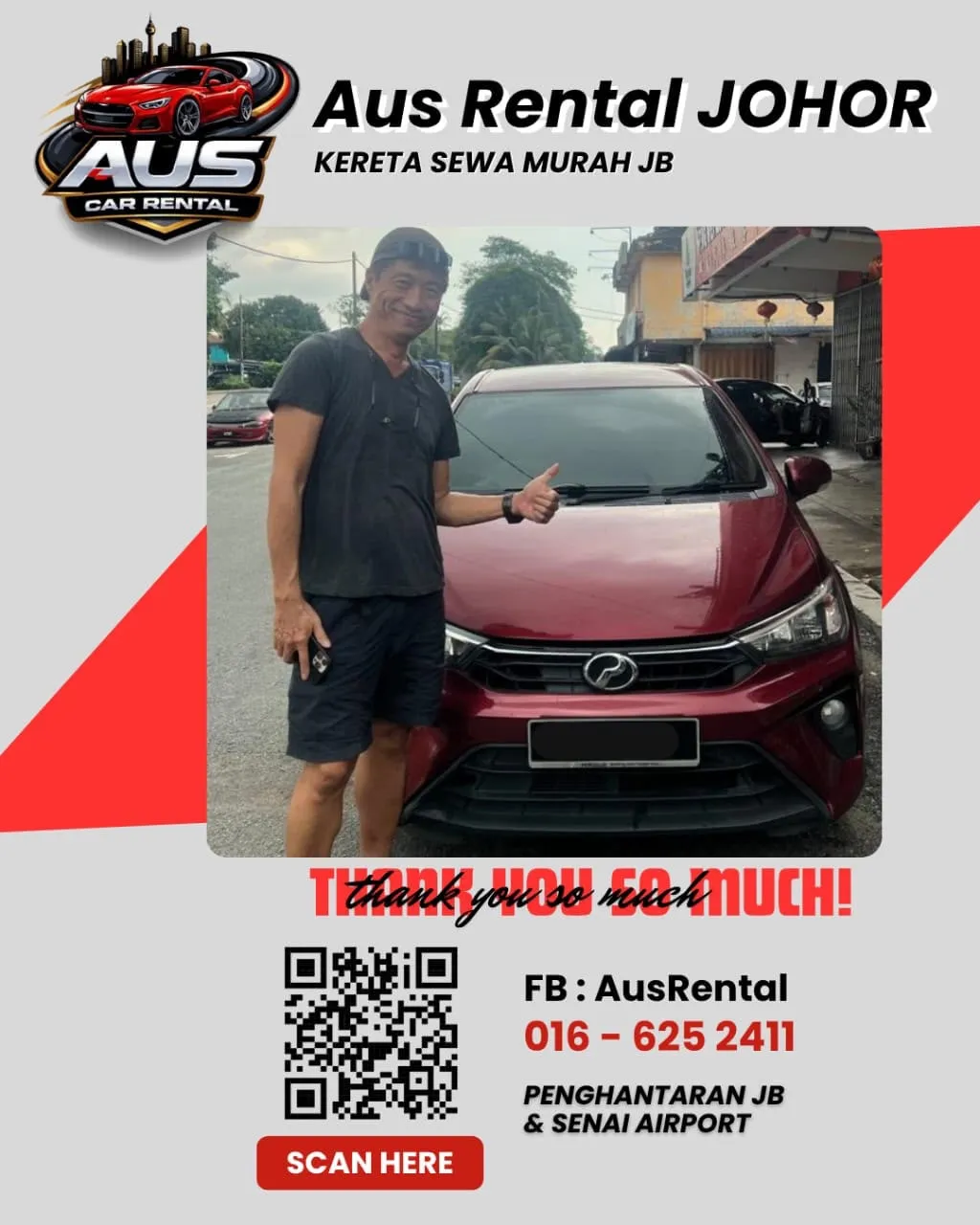 Pelanggan AUS Car Rental bersama kereta sewa 4